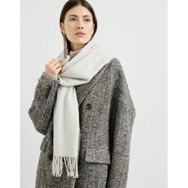 Brunello Cucinelli Cashmere scarf in Fog, view 4 | Scarves | Luxury Shoes 