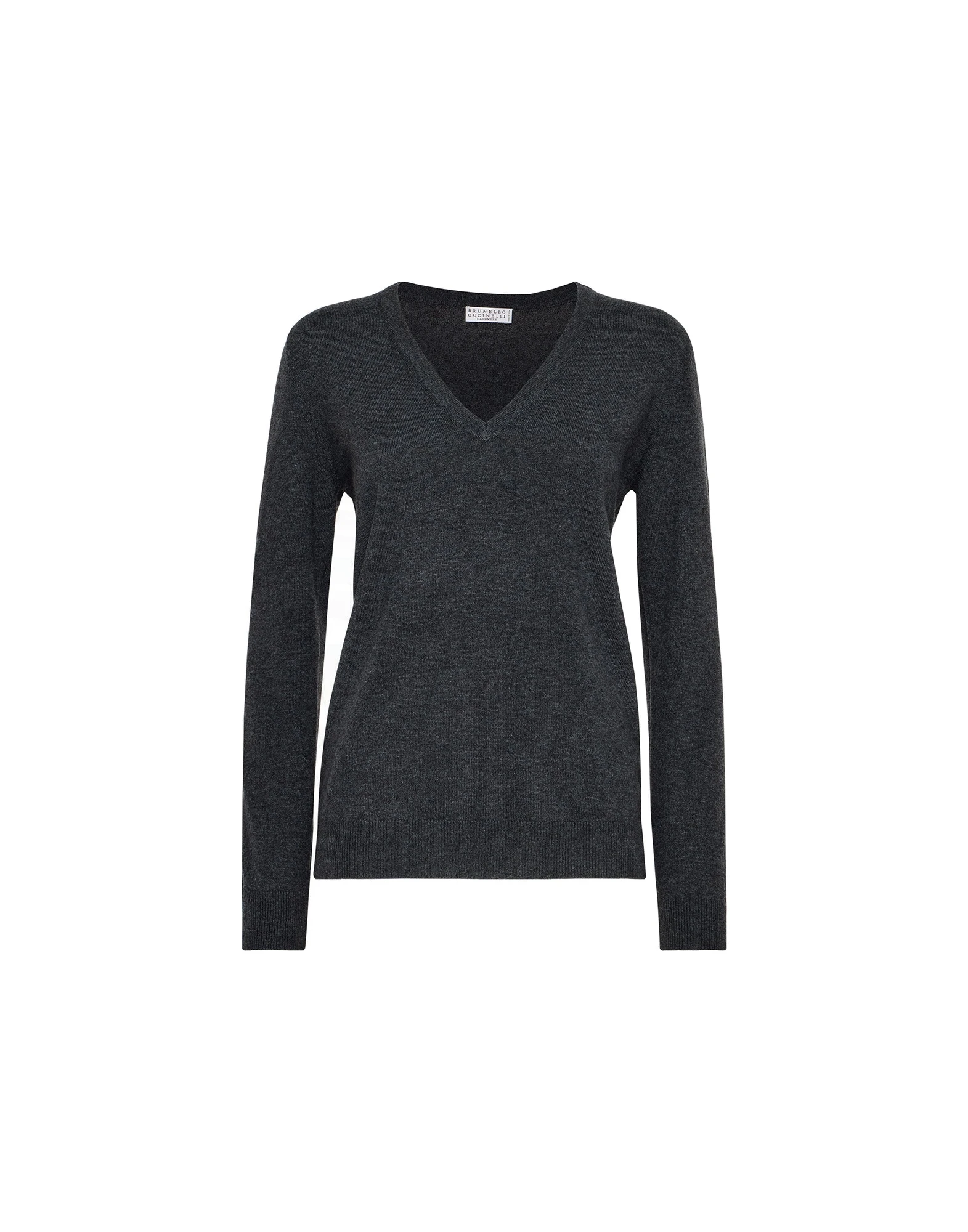 Brunello Cucinelli Cashmere sweater with monili in Dark Grey Brunello Cucinelli