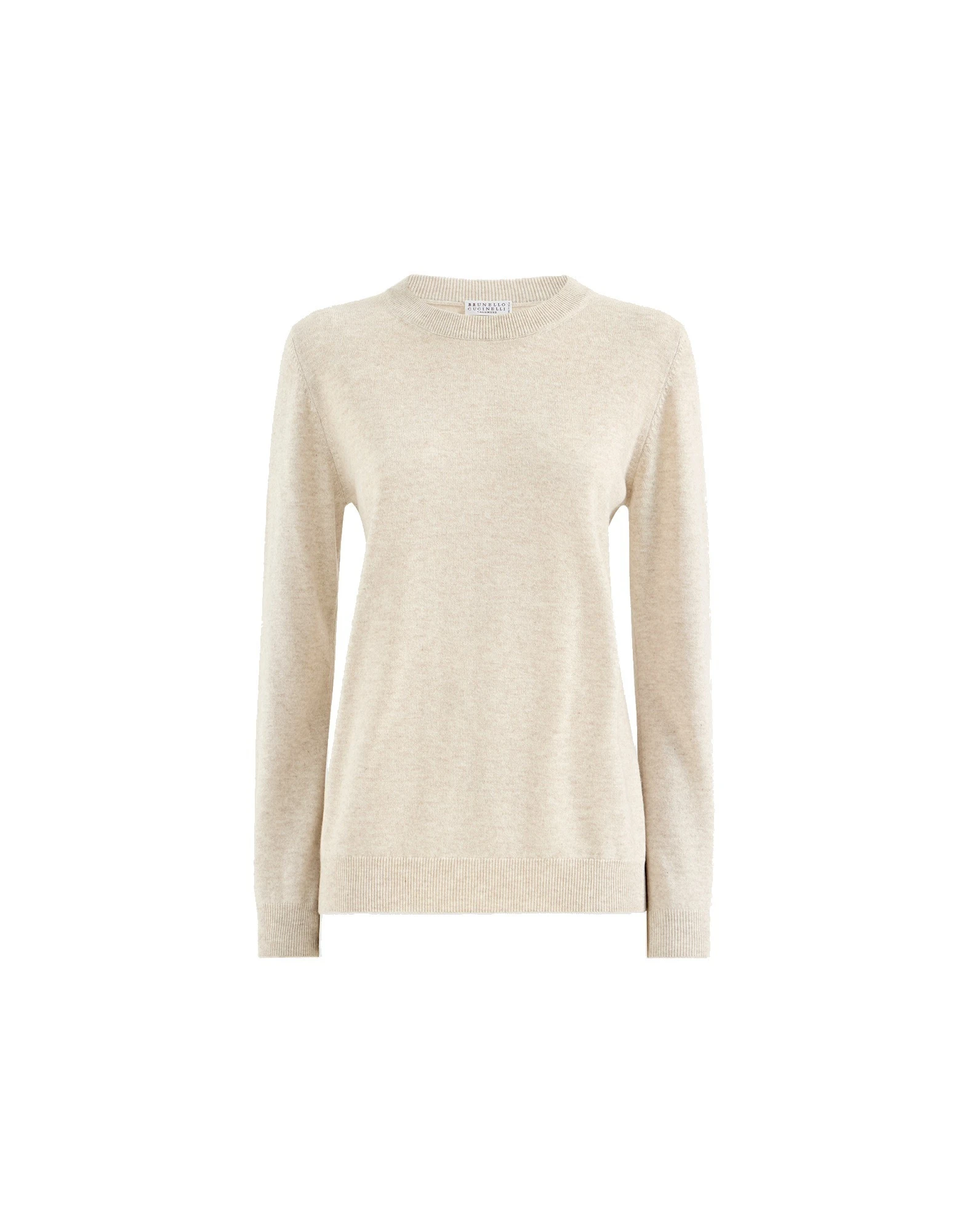 Brunello Cucinelli Cashmere sweater with monili in Oyster Brunello Cucinelli
