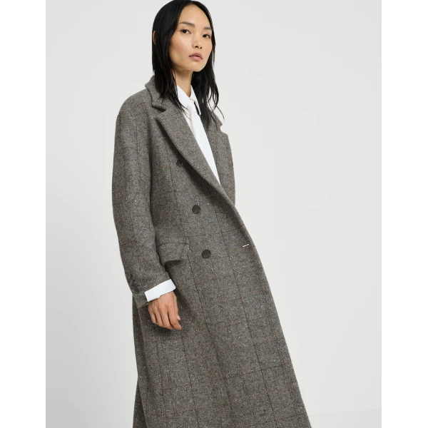 Brunello Cucinelli Check tweed coat in Dark Grey