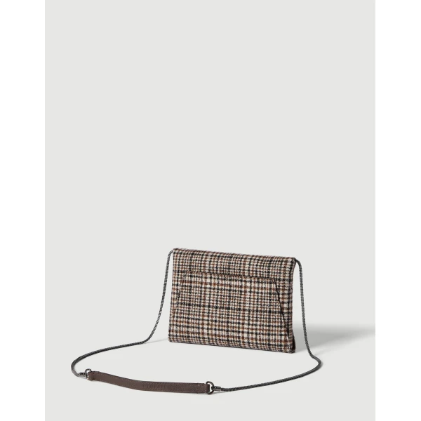 Brunello Cucinelli Checked Duo clutch bag with monili in Brown, view 2 | Clutch Bags | Luxury Shoes 