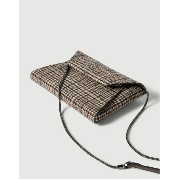 Brunello Cucinelli Checked Duo clutch bag with monili in Brown, view 3 | Clutch Bags | Luxury Shoes 