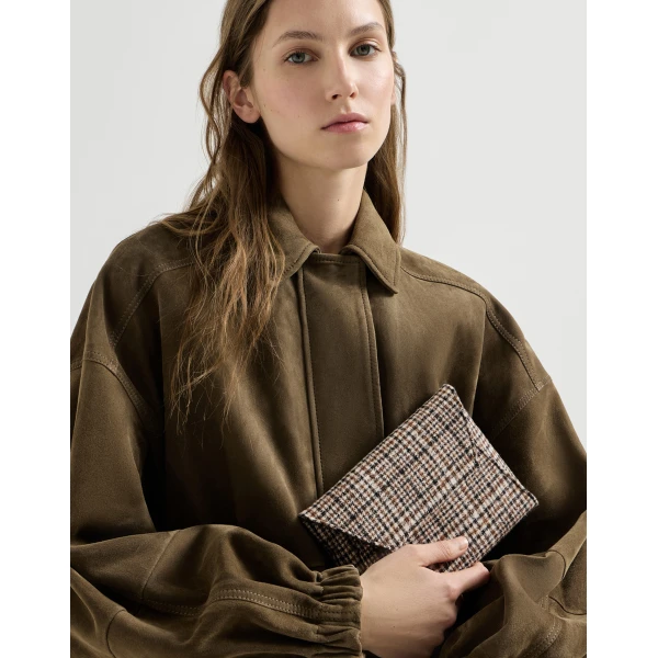 Brunello Cucinelli Checked Duo clutch bag with monili in Brown, view 4 | Clutch Bags | Luxury Shoes 