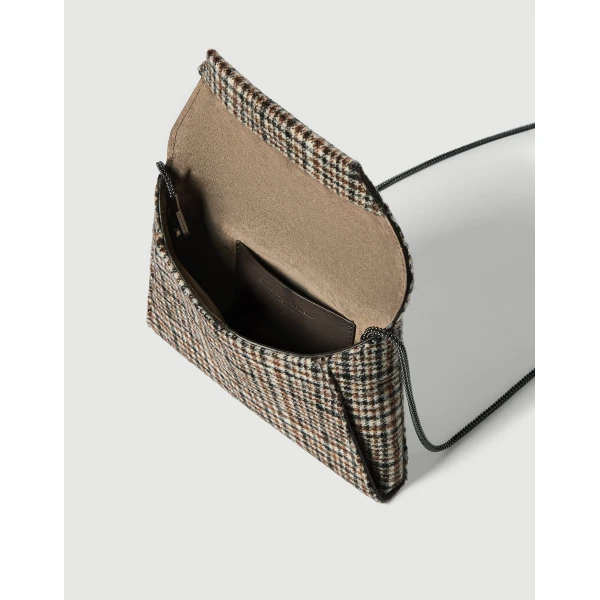Brunello Cucinelli Checked Duo clutch bag with monili in Brown, view 5 | Clutch Bags | Luxury Shoes 