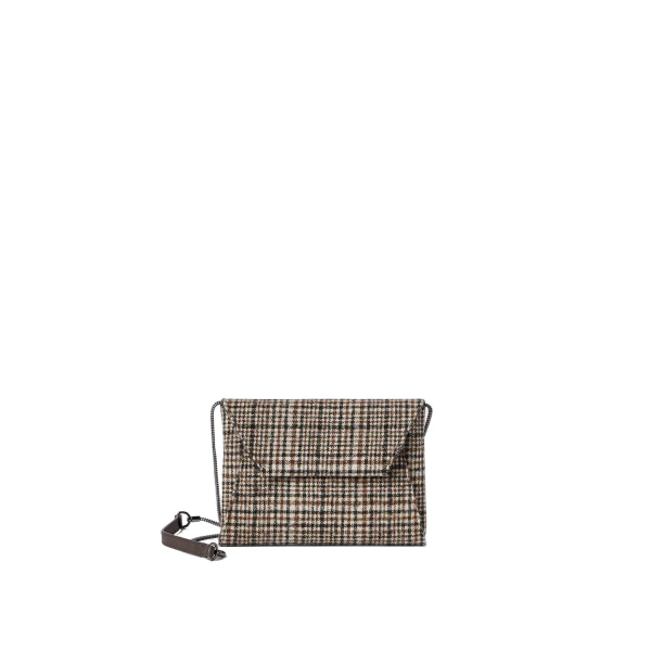 Brunello Cucinelli Checked Duo clutch bag with monili in Brown | Clutch Bags | Luxury Shoes 