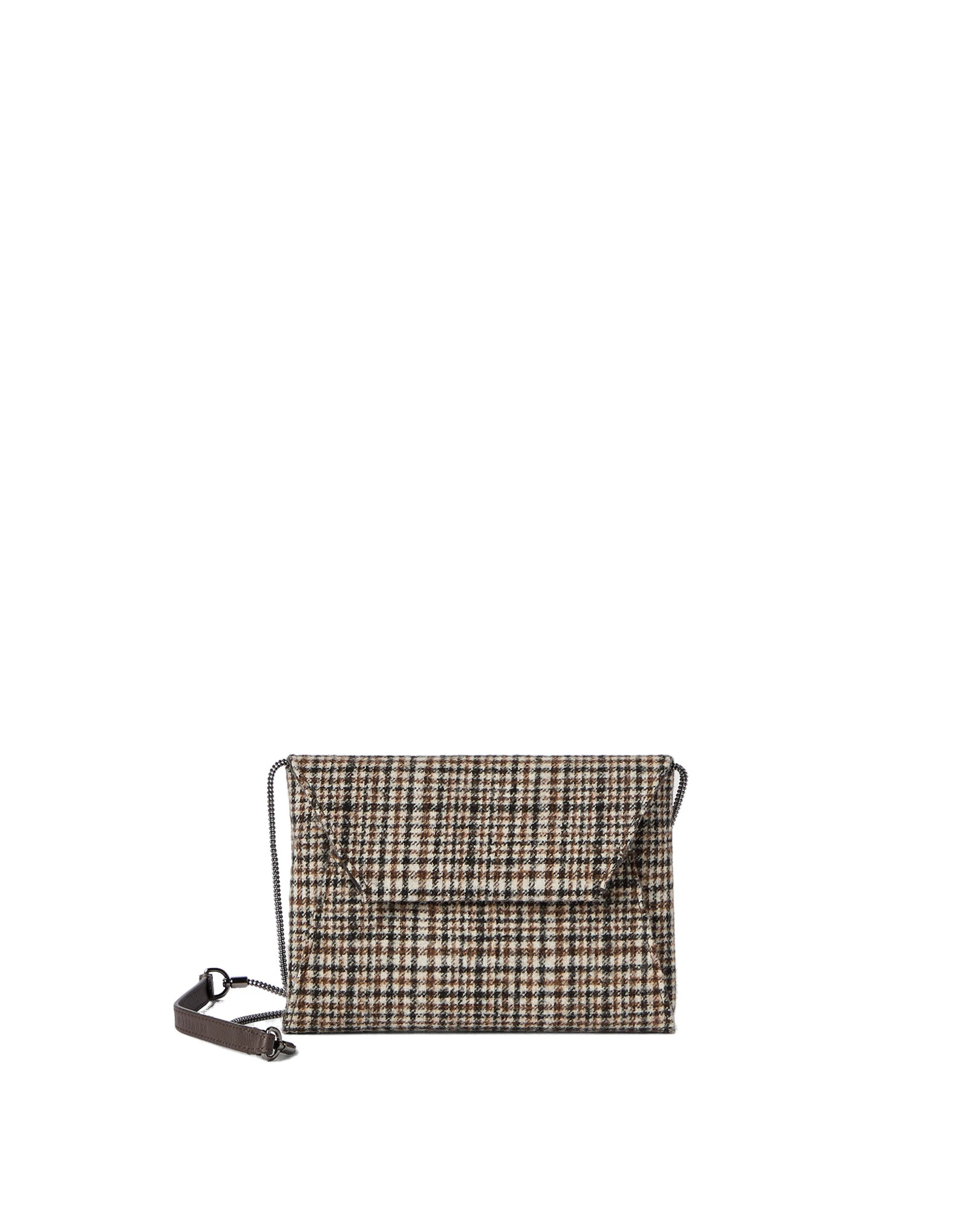 Brunello Cucinelli Checked Duo clutch bag with monili in Brown Brunello Cucinelli Checked Duo clutch bag with monili in Brown | Clutch Bags | Luxury Shoes