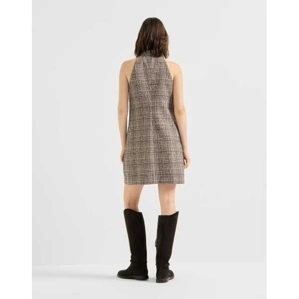 Brunello Cucinelli Checked alpaca and wool dress in Brown