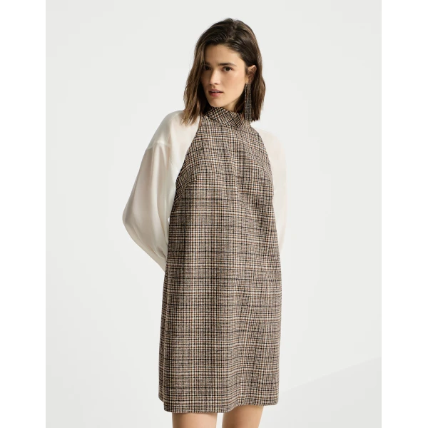 Brunello Cucinelli Checked alpaca and wool dress in Brown