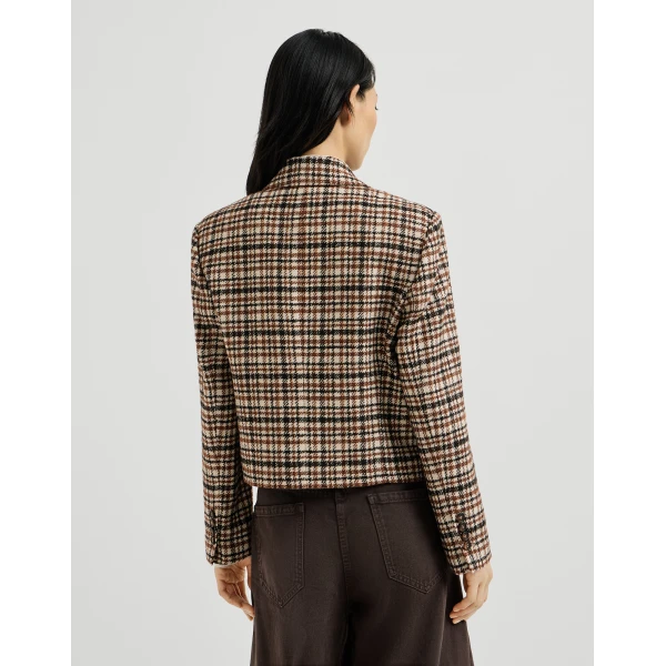 Brunello Cucinelli Checked blazer with monili in Brown