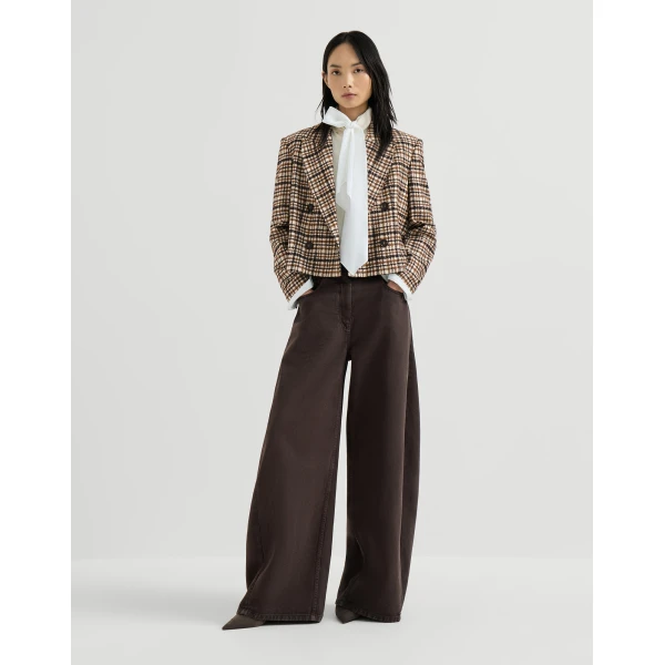 Brunello Cucinelli Checked blazer with monili in Brown