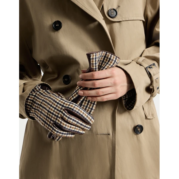 Brunello Cucinelli Checked flannel and leather gloves in Brown, view 3 | Gloves | Luxury Shoes 