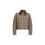 Brunello Cucinelli Checked jacket with leather collar in Brown