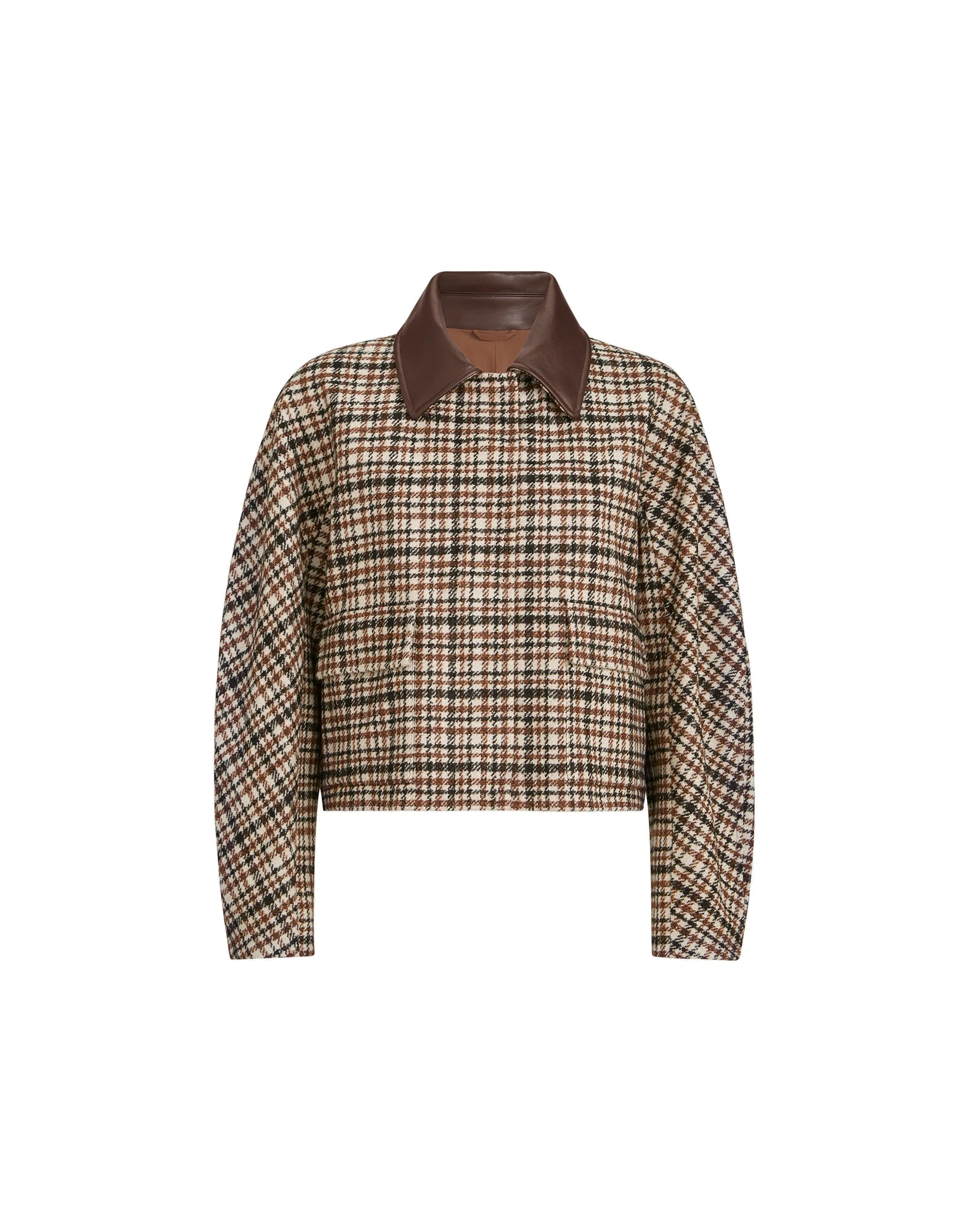 Brunello Cucinelli Checked jacket with leather collar in Brown | Buy Jackets at Luxury Shoes Brunello Cucinelli Checked jacket with leather collar in Brown