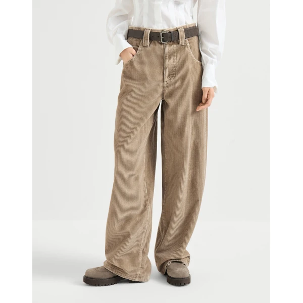 Brunello Cucinelli Corduroy baggy trousers in Beige, view 2 | Pants | Luxury Shoes 