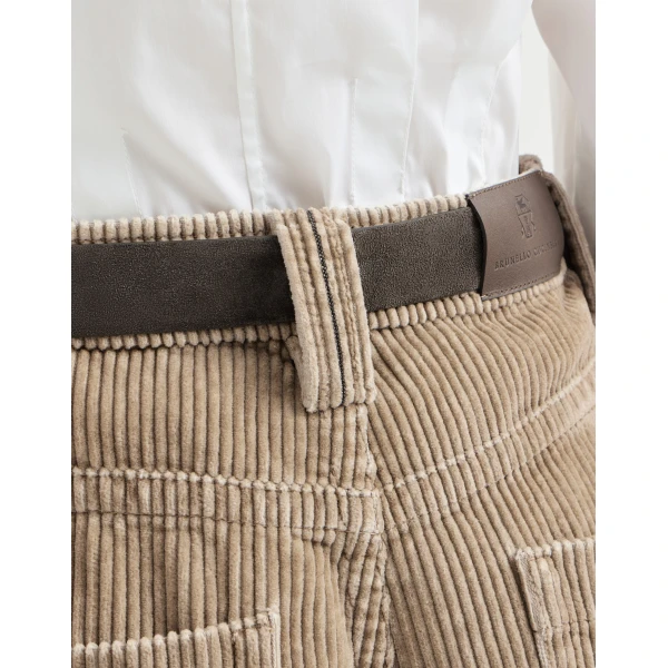 Brunello Cucinelli Corduroy baggy trousers in Beige, view 4 | Pants | Luxury Shoes 
