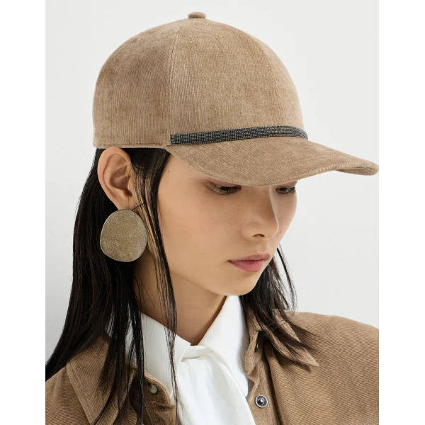 Brunello Cucinelli Corduroy baseball cap in Cappuccino, view 2 | Hats | Luxury Shoes 