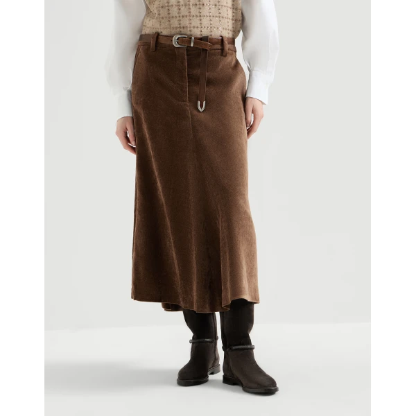 Brunello Cucinelli Corduroy flute skirt in Cigar