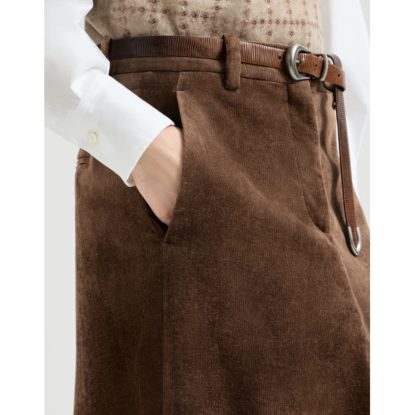 Brunello Cucinelli Corduroy flute skirt in Cigar