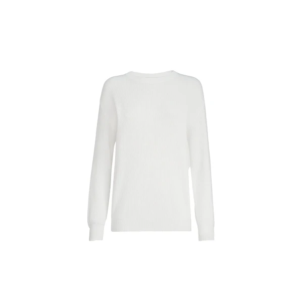 Cotton English rib sweater with monili in White