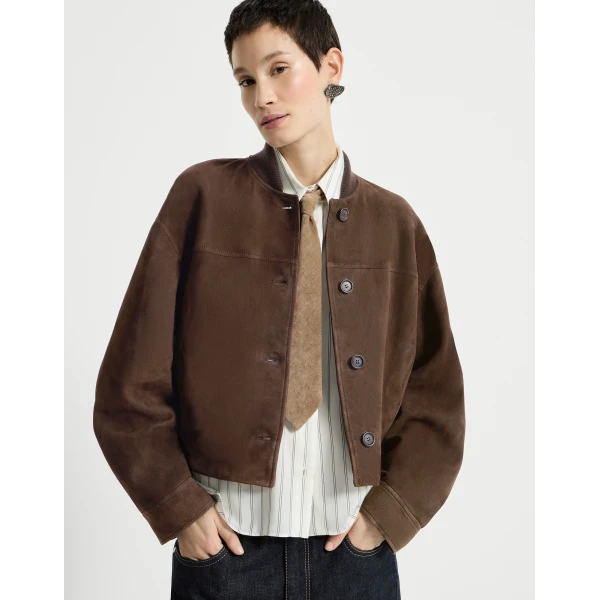 Couture suede outerwear jacket in Pine Cone Brown - Image 5