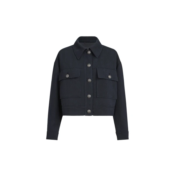 Crêpe chevron cropped outerwear jacket in Navy Blue