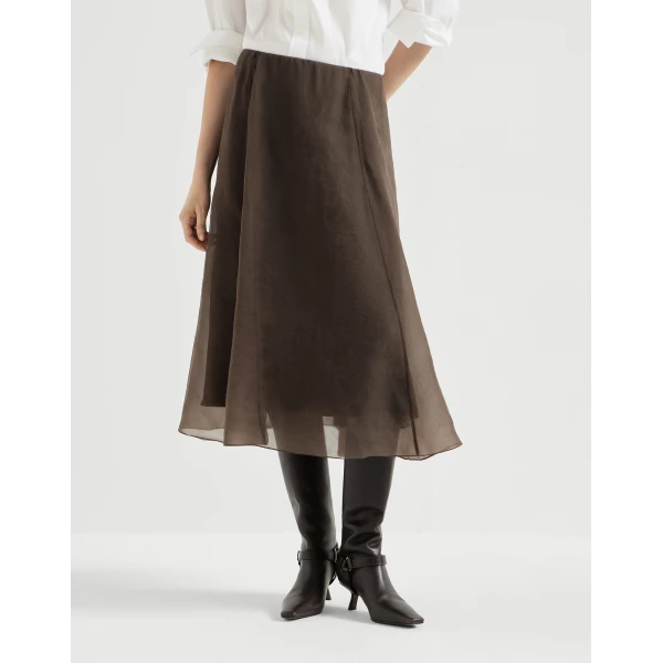 Brunello Cucinelli Crispy silk circle skirt in Brown