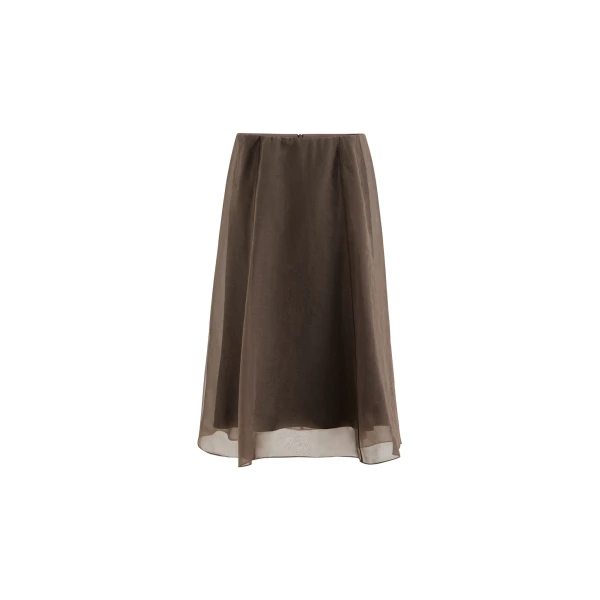 Brunello Cucinelli Crispy silk circle skirt in Brown