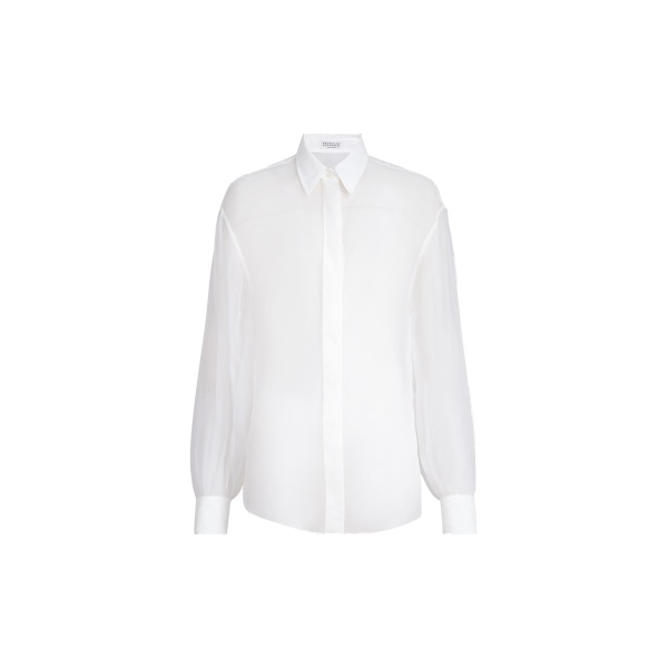 Brunello Cucinelli Crispy silk shirt with monili in White