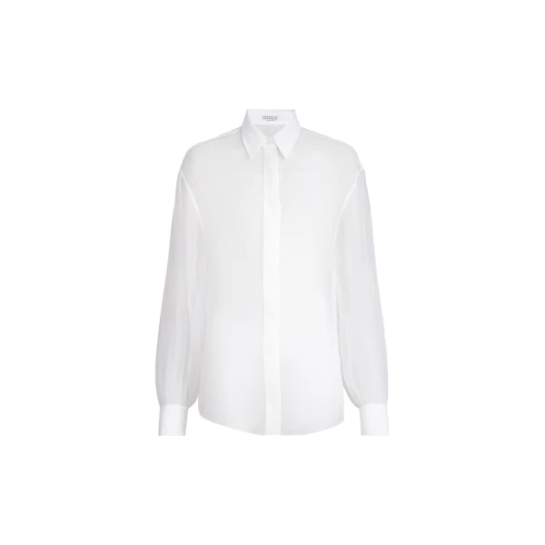 Brunello Cucinelli Crispy silk shirt with monili in White
