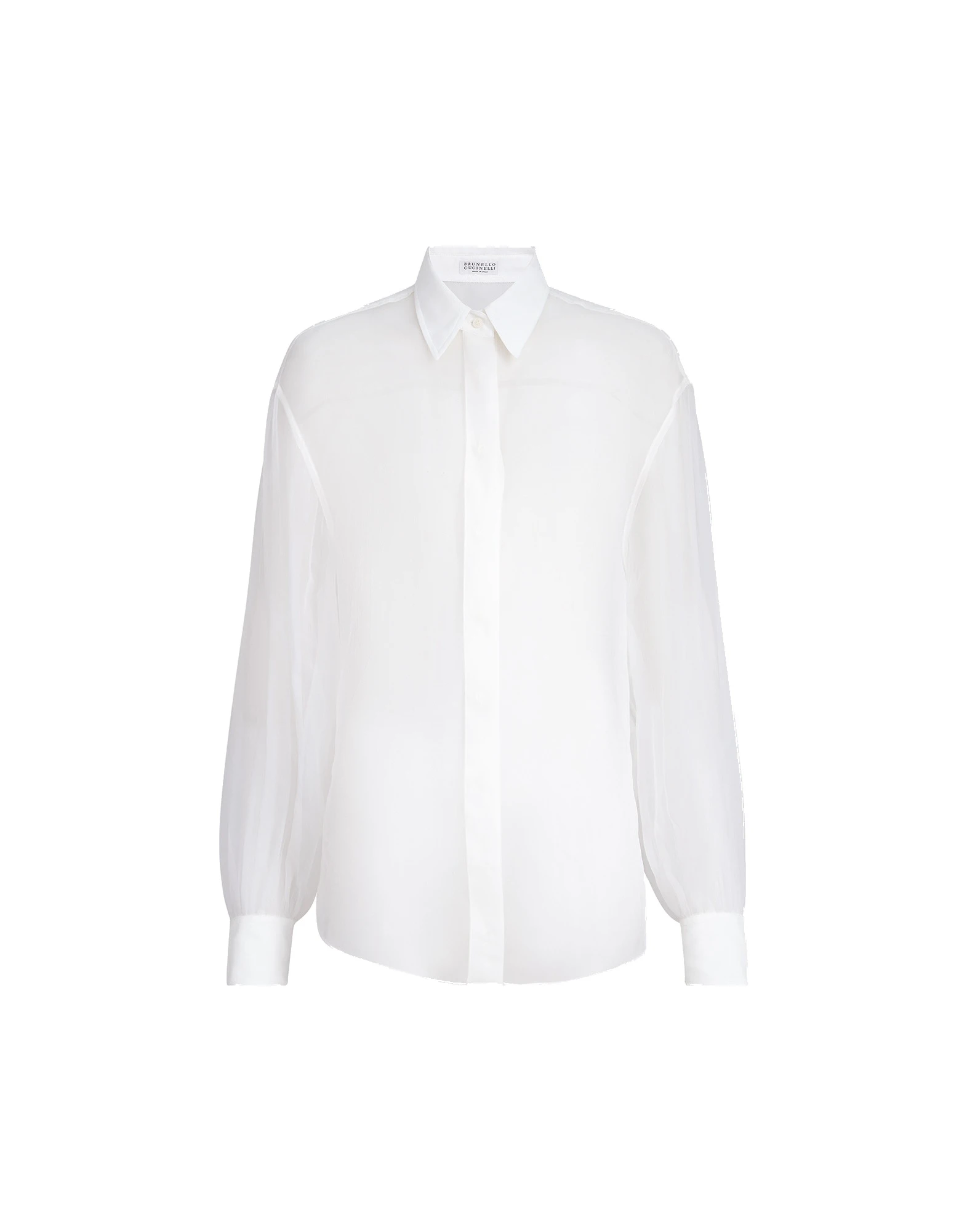 Brunello Cucinelli Crispy silk shirt with monili in White | Buy Tops at Luxury Shoes Brunello Cucinelli Crispy silk shirt with monili in White