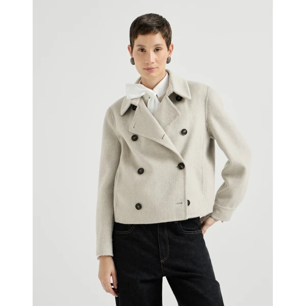 Brunello Cucinelli Crop caban jacket with monili in Grey