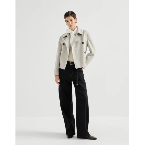 Brunello Cucinelli Crop caban jacket with monili in Grey