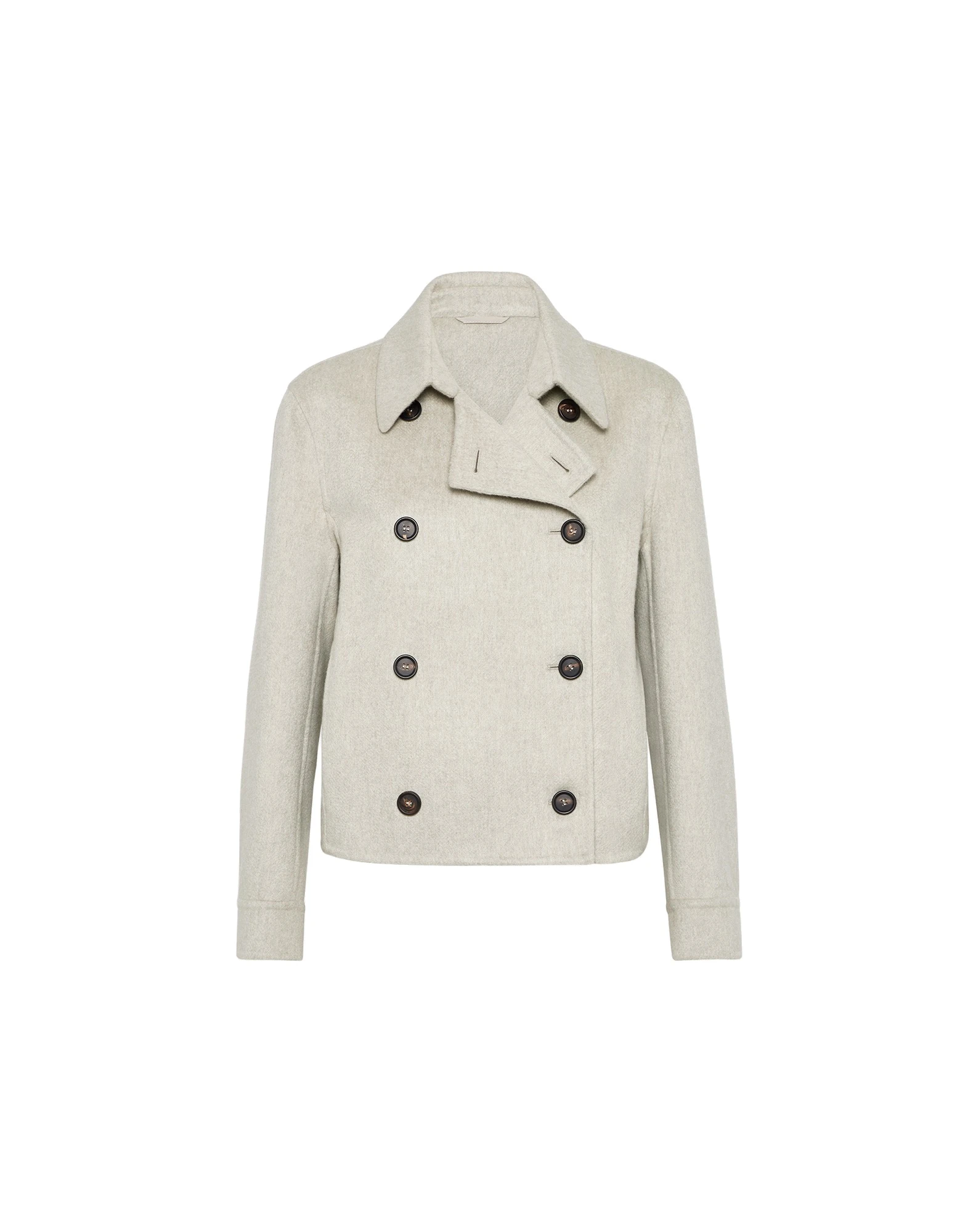 Brunello Cucinelli Crop caban jacket with monili in Grey | Buy Jackets at Luxury Shoes Brunello Cucinelli Crop caban jacket with monili in Grey
