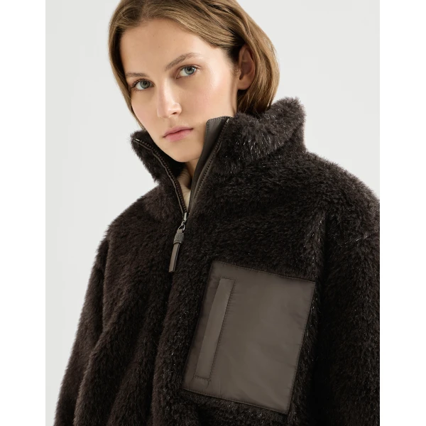 Brunello Cucinelli Cropped outerwear jacket with monili in Coffee, view 4 | Jackets | Luxury Shoes 