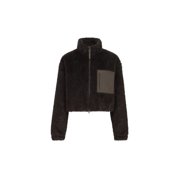 Cropped outerwear jacket with monili in Coffee