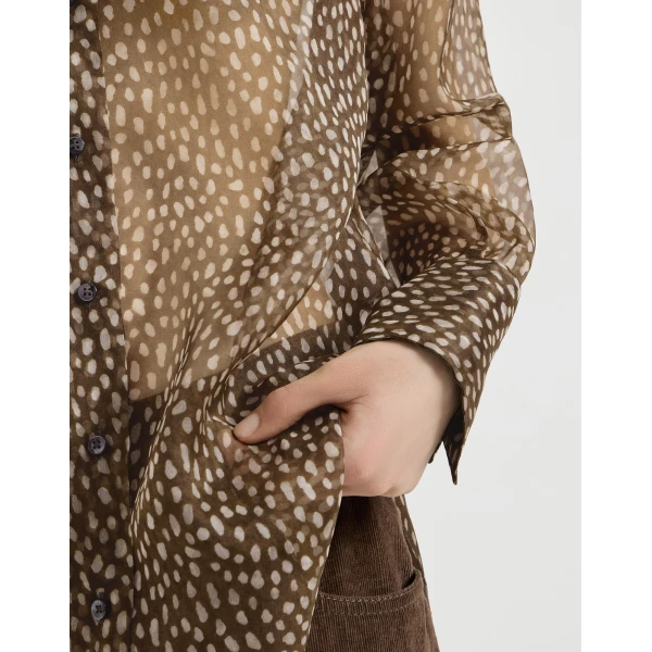 Brunello Cucinelli Dapple organza shirt with Neck Tie in Brown