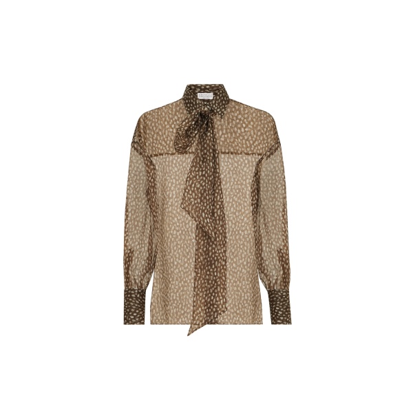 Brunello Cucinelli Dapple organza shirt with Neck Tie in Brown