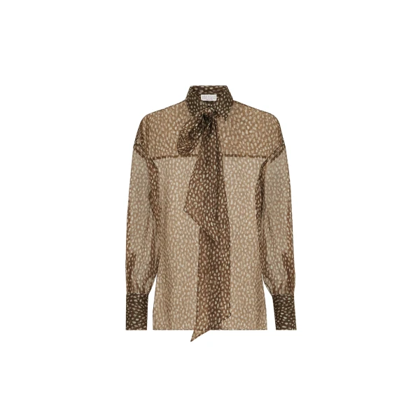 Dapple organza shirt with Neck Tie in Brown