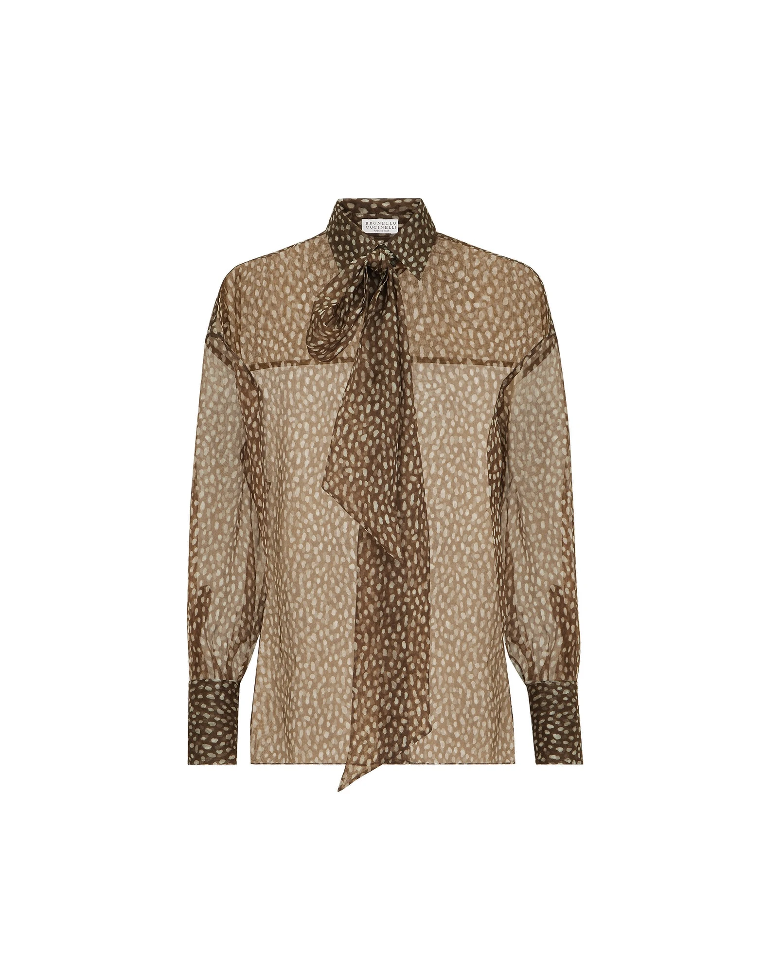 Brunello Cucinelli Dapple organza shirt with Neck Tie in Brown | Buy Tops at Luxury Shoes Brunello Cucinelli Dapple organza shirt with Neck Tie in Brown