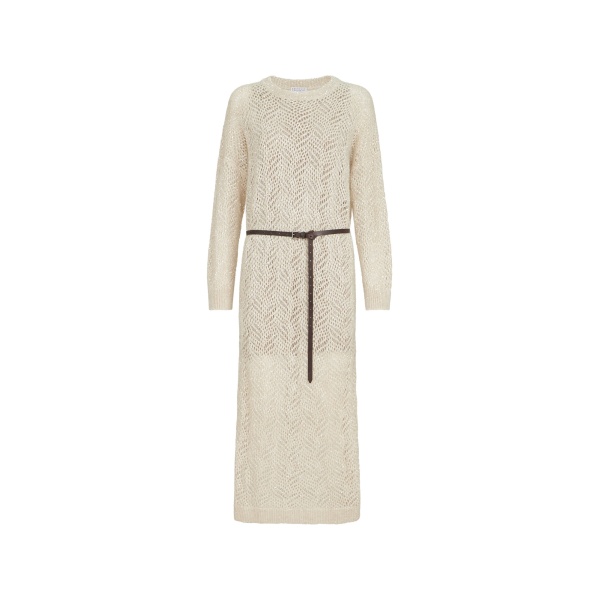 Brunello Cucinelli Dazzling Abstract Leaf Dress in Cream