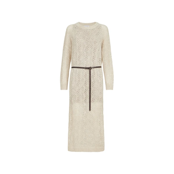 Brunello Cucinelli Dazzling Abstract Leaf Dress in Cream