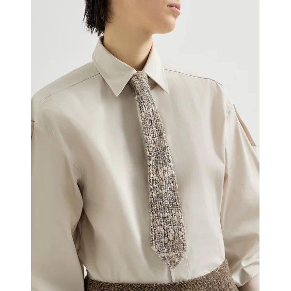 Brunello Cucinelli Dazzling Craquelé Embroidery Tie in Silver, view 3 | Accessories | Luxury Shoes 