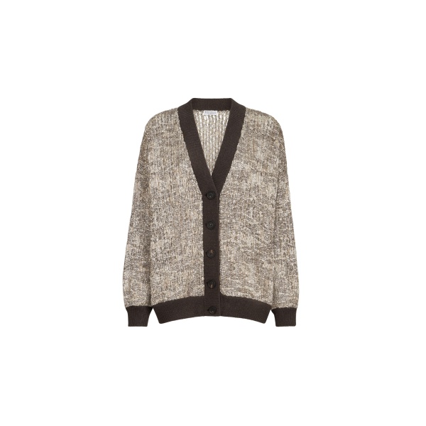 Brunello Cucinelli Dazzling Craquelé Embroidery Cardigan in Silver