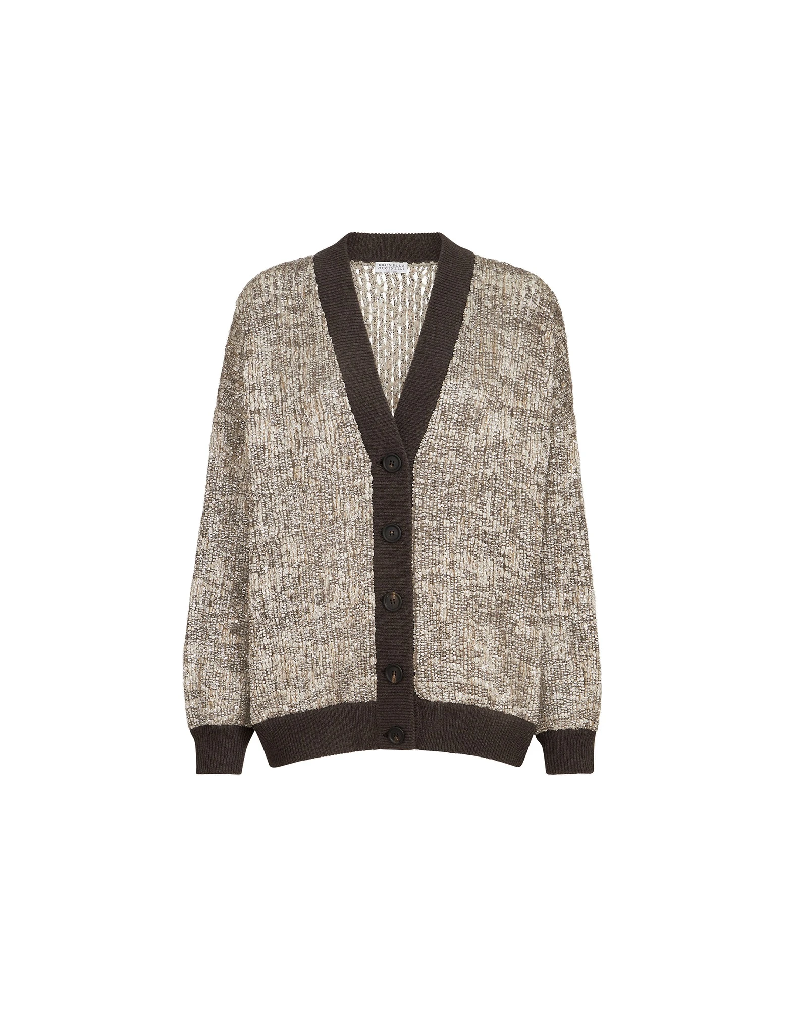 Brunello Cucinelli Dazzling Craquelé Embroidery Cardigan in Silver | Buy Knitwear at Luxury Shoes Brunello Cucinelli Dazzling Craquelé Embroidery Cardigan in Silver