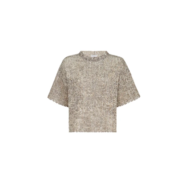 Brunello Cucinelli Dazzling Craquelé Embroidery T-shirt in Silver
