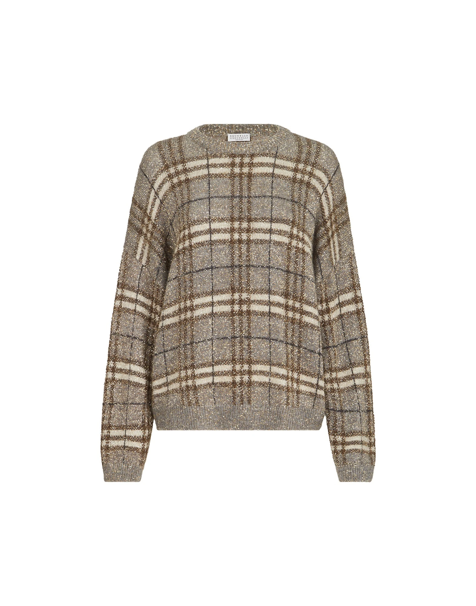 Brunello Cucinelli Dazzling Prince of Wales sweater in Light Brown | Buy Knitwear at Luxury Shoes Brunello Cucinelli Dazzling Prince of Wales sweater in Light Brown