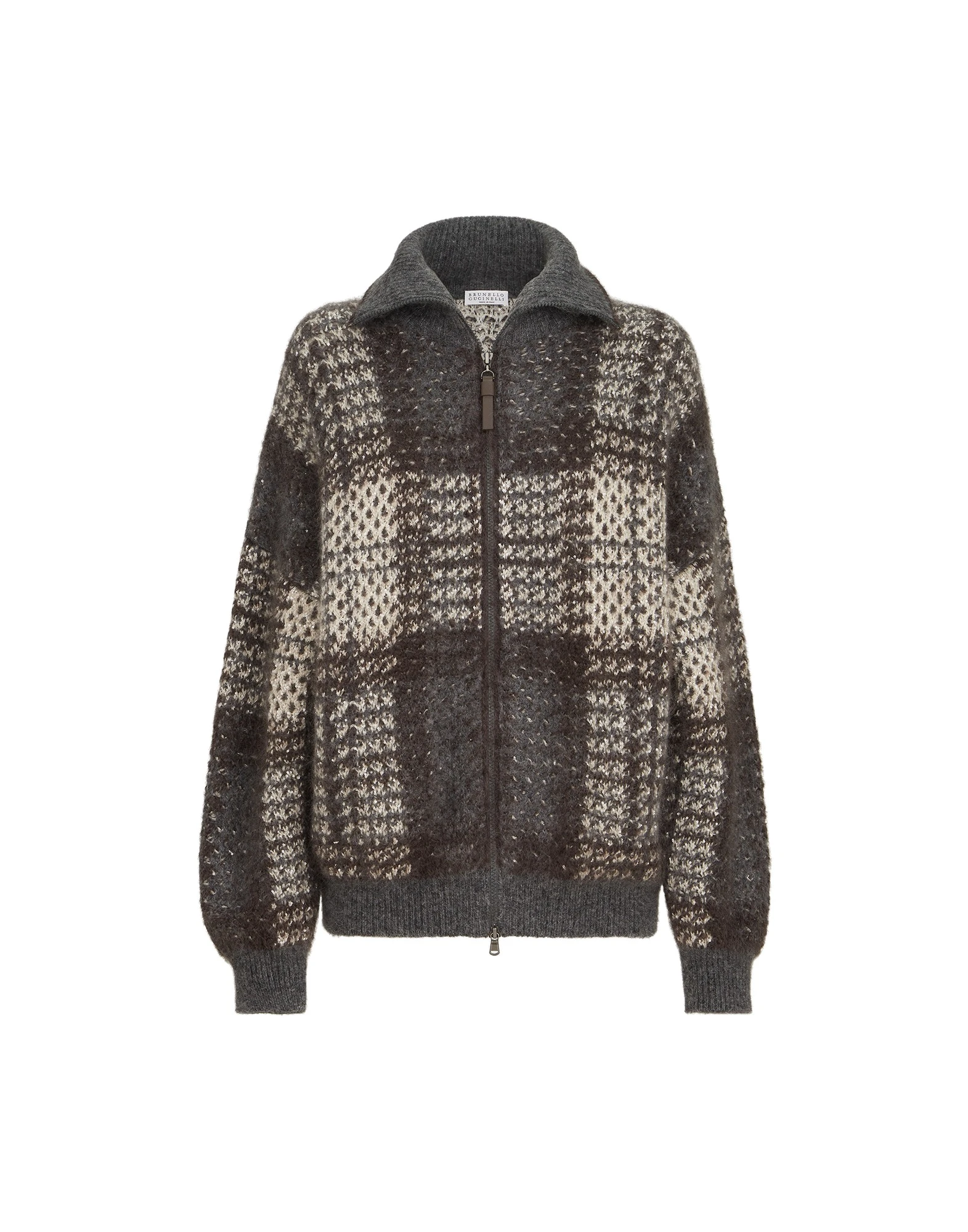 Brunello Cucinelli Dazzling Tartan double knit cardigan in Anthracite | Buy Jackets at Luxury Shoes Brunello Cucinelli Dazzling Tartan double knit cardigan in Anthracite
