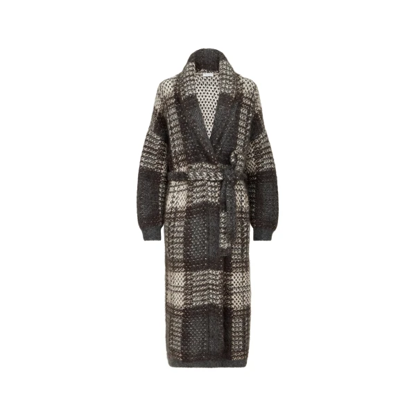 Brunello Cucinelli Dazzling Tartan double knit coat in Anthracite