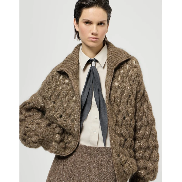Dazzling Zigzag Cables cardigan in Bark - Image 5