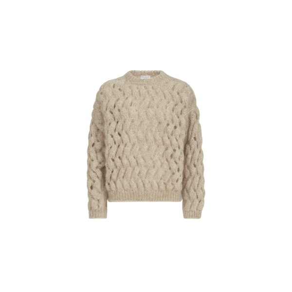 Brunello Cucinelli Dazzling Zigzag Cables sweater in Sand
